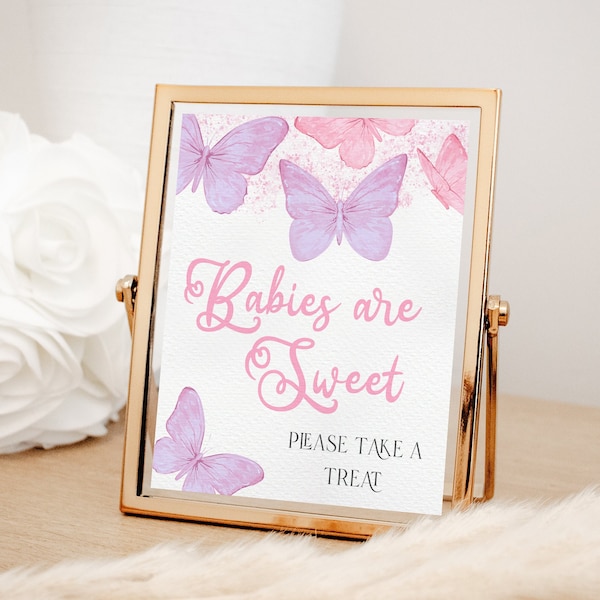 Editable Butterfly Baby Shower Babies are Sweet Sign 8x10 | A Little Butterfly | Dessert Sign |Printable Instant Download Template | FLUTTER