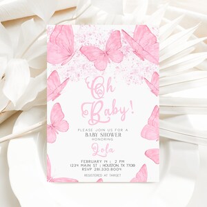 Butterfly Baby Shower Invitation, Girl Baby Shower, Pink Butterflies, Butterfly Babyshower, Instant Download, Editable Template FLUTTER