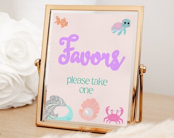 Signo de favores de sirena editable, signo de mesa de favores, decoración de fiesta de cumpleaños de sirena, fiesta de sirena, signo de mesa de postres, descargar e imprimir