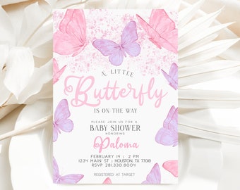 Editable Butterfly Baby Shower Invite | A Little Butterfly is on the Way Invitation | Printable Instant Download Template | FLUTTER