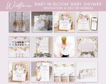 Baby in Bloom Shower Invitation and Decor Bundle | Editable Template | Floral Wildflowers | Printable Download  | JARDIN