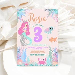 Lets Shellebrate Mermaid Birthday Invitation, Under-the-Sea Birthday Party Invite, Digital Text Evite, Download Print image 1