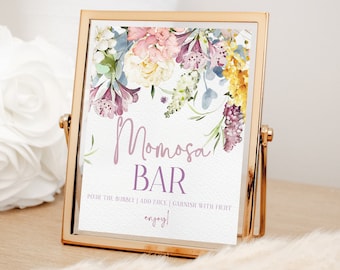 Momosa Bar Sign, Baby in Bloom, Wildflower Mimosa Bar Sign, Floral Baby Shower, Edit Print Send Digitally, Template JARDIN