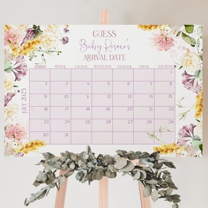 Wildblumen Babyparty Stichtag Kalender | Bearbeitbar | Errate das Geburtsdatum 36 x 24 | Baby in Blüte | Wildblumen-Dusche-Dekor | Schablone JARDIN