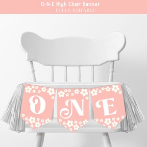 Editable Daisy High Chair Banner | Daisy 1st Birthday Highchair Banner |  ONE  Boho Daisy Birthday Party Decor | Printable | FLEUR