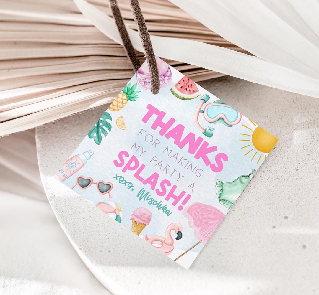 Girls Pool Party Favors, Splish Splash Birthday, Hanging Favor Tag ...