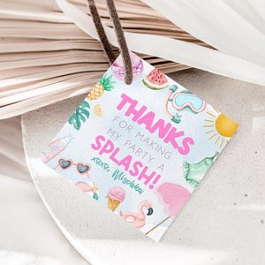 Mädchen Pool Partygeschenke, Splish Splash Geburtstag, hängender Favor Tag, Pastell Pool Party, sofortiger Download, bearbeitbare Vorlage, druckbare Tags
