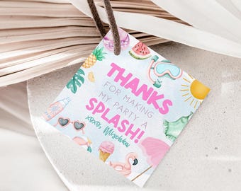 Mädchen Pool Partygeschenke, Splish Splash Geburtstag, hängender Favor Tag, Pastell Pool Party, sofortiger Download, bearbeitbare Vorlage, druckbare Tags