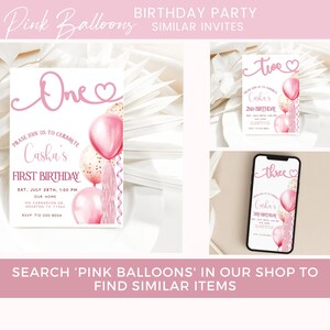 15th Birthday Invite, Teenager Birthday Party Invite, Editable Girls Birthday Invite, Pink Balloons Invitation, Digital Download Evite Bonus