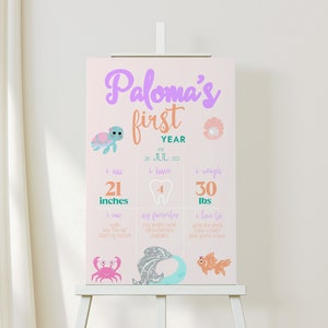 Editable Mermaid  1st Birthday Milestone Sign, First Year, Birthday Party Decor, Mermaid Party, Under the Sea Milestone Board, Printable