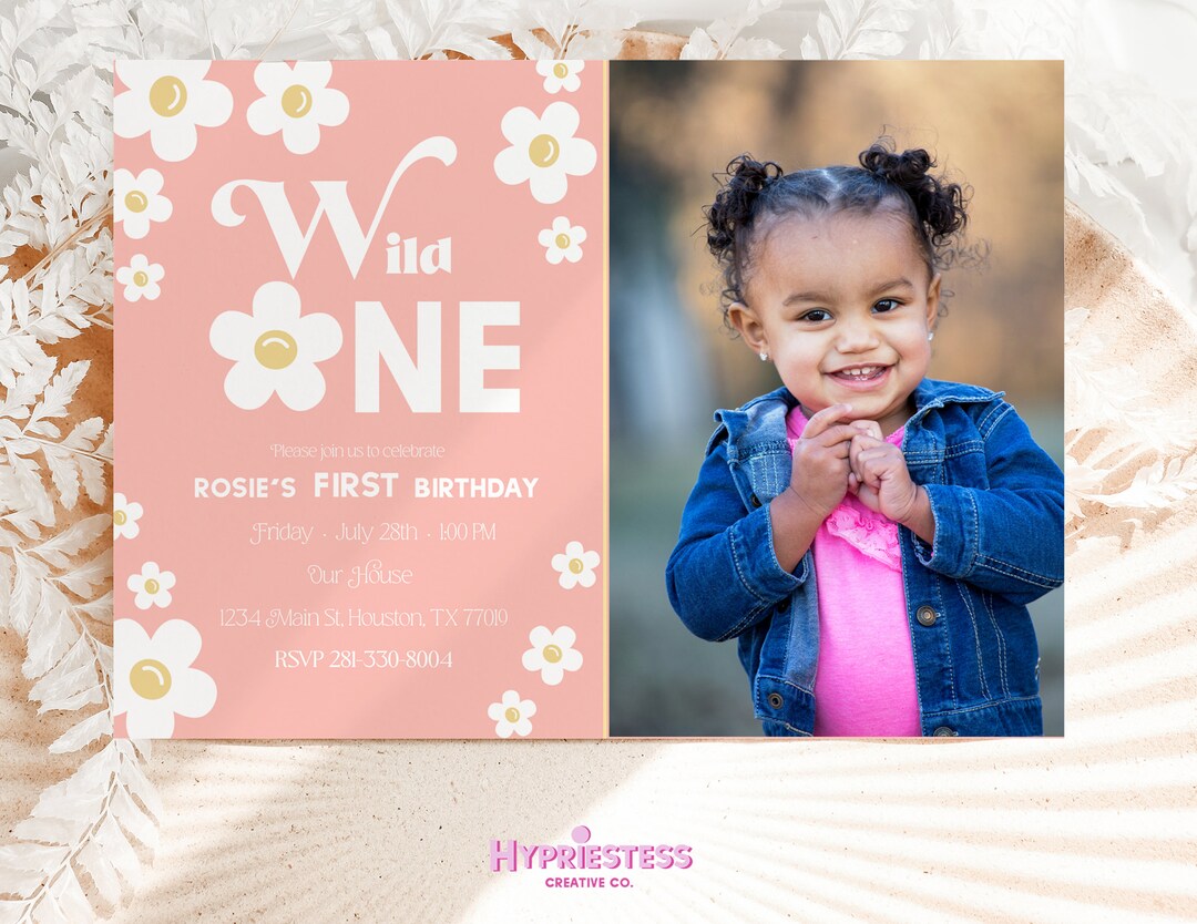 Editable Daisy 1st Birthday Party Invite Wild One Birthday Invite Retro