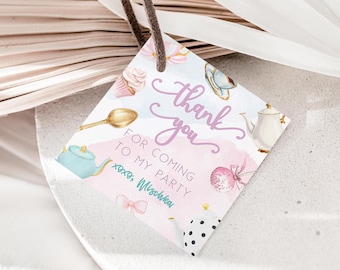 Tea Party Guest Favor, Hanging Favor Tag, Thank You Tea Party, Tea Party Favors, Digital Download, Blush Pink Tea Party, Editable Template