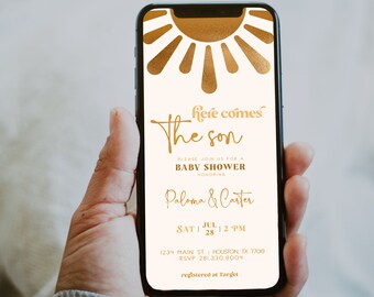 Here Comes the Son Baby Shower, Sonshine Baby Shower Invite, Boys Baby Shower, Sunshine Baby Shower, Evite, Editable Template, SOL