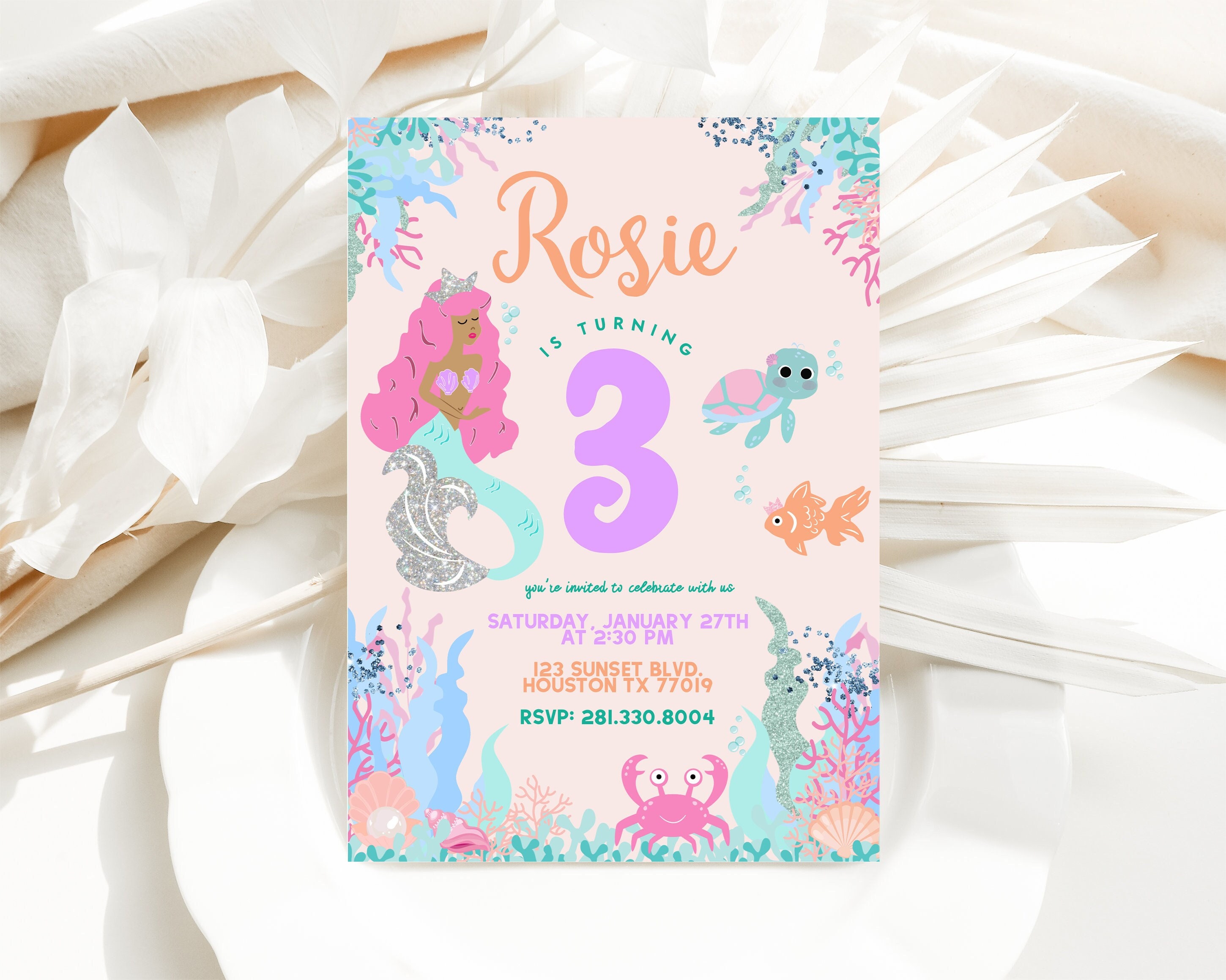 Black Mermaid Birthday Invitation, Mermaids Birthday Invite, Under-the ...