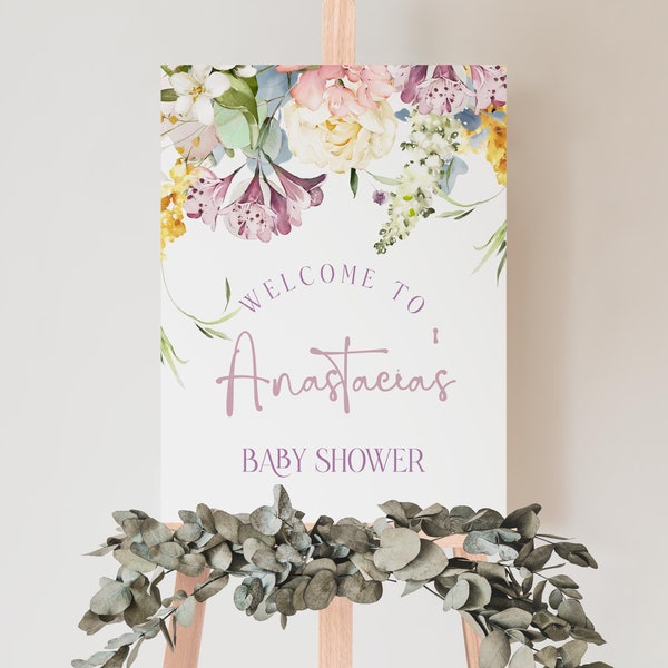 Baby in Bloom Baby Shower Welcome Sign | Editable Floral |  24 x 36  | Welcome Poster | Wildflower Floral Shower Decor | Template JARDIN