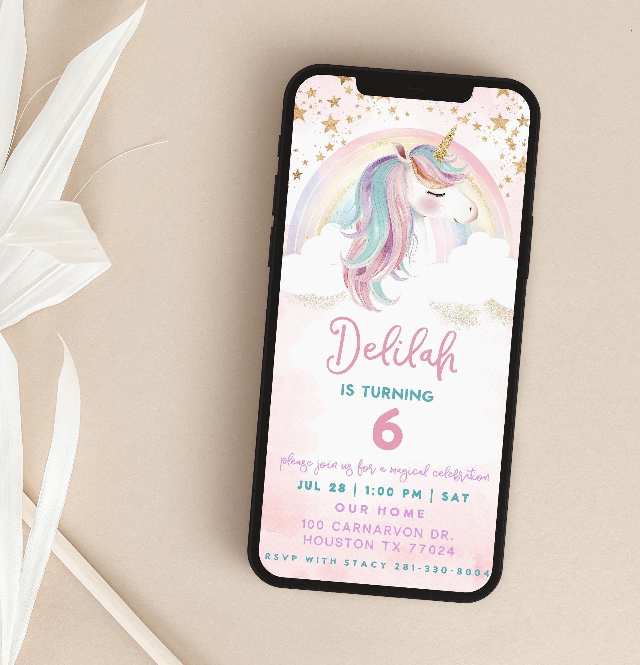 Unicorn Digital Invite, Pastel Unicorn Invite, Magical Birthday Invite, ANY AGE, Glitter Invite, Girls Birthday Invitation, Evite Included