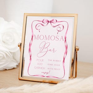 Pink Bow Momosa Bar Sign Girl Baby Shower Mimosa 8x10 Vintage Pink Blush Coquette Printable Digital Download