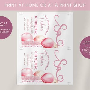 15th Birthday Invite, Teenager Birthday Party Invite, Editable Girls Birthday Invite, Pink Balloons Invitation, Digital Download Evite Bonus