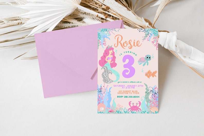 Editable Mermaid Birthday Invitation, Mermaids Birthday Invite, Under-the-Sea Birthday Party Invite, Digital Text Evite, Download and Print, Mermaid Birthday Party Ideas, Any Age Invite, Mermaid First Birthday, A Little Mermaid is turning, Sea Animal