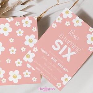 Editable Daisy Birthday Party Invite | Any Age Daisy Birthday Invite | Retro Birthday Party Invite | Boho Groovy Girl Pink Evite | FLEUR