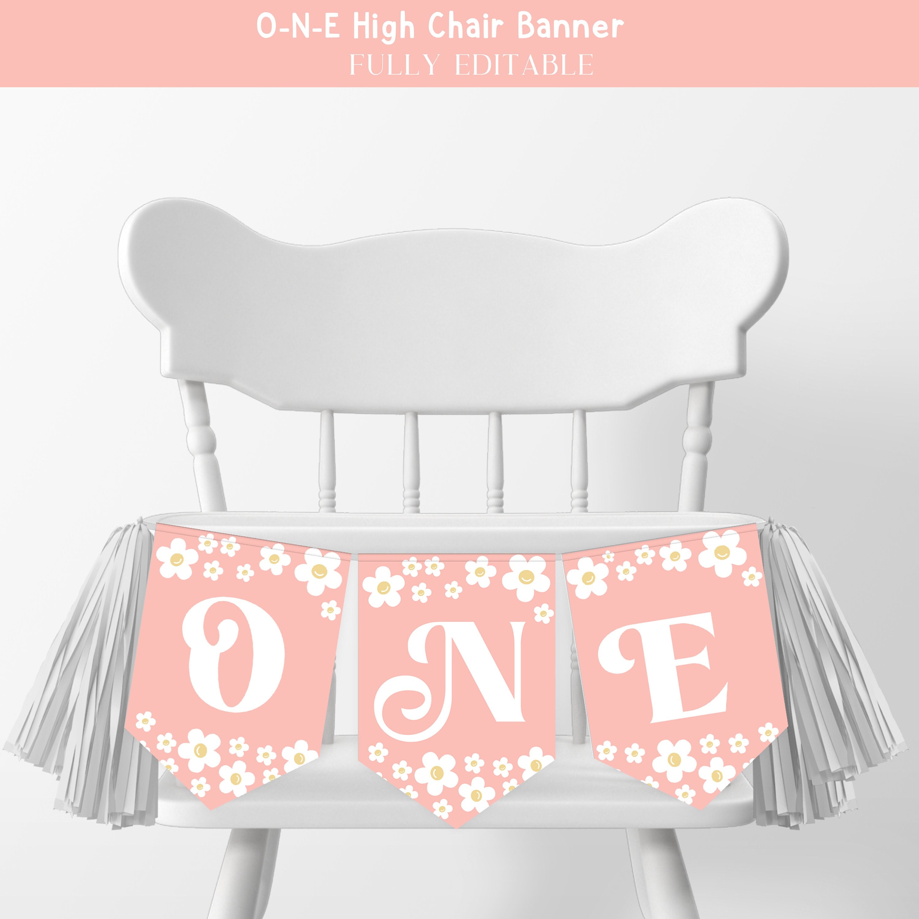 Editable Daisy High Chair Banner | Daisy 1st Birthday Highchair Banner ...