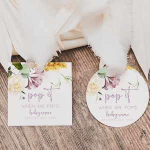 Pop it When She Pops | Baby in Bloom Champagne Baby Shower Favor Tags | Wildflower Floral Wine Bottle Tag | Printable Download JARDIN