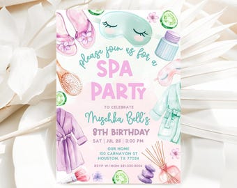 Girls Spa Birthday, Spa Party Birthday Invitation, Pamper Party Invite, Glam Party Birthday, Editable Template, Phone Invite, Print Invite
