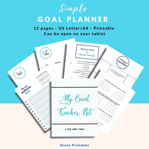 Ultimate 2024 Goal Planner, Printable Yearly Habit Tracker, Journal kit for weight loss, wellness, self-improvement, students, entrepreneurs
