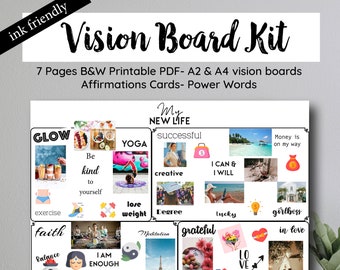 Vision Board Kit, Power Words Printable, Affirmation Quote Cards, Memory Dream Board,Law of Attraction, Intentional Visualization, Goal Plan