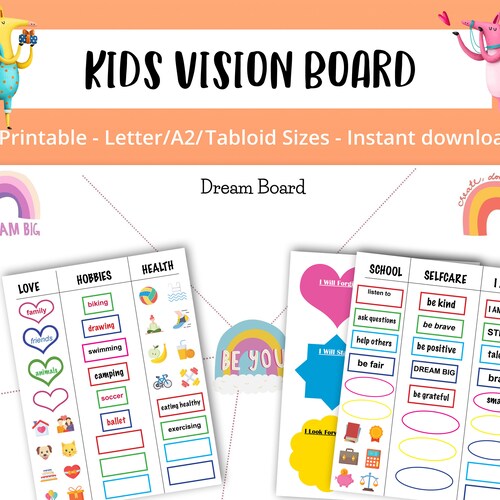 Kids Printable Vision Board Kit Homeschool Worksheets for - Etsy Canada