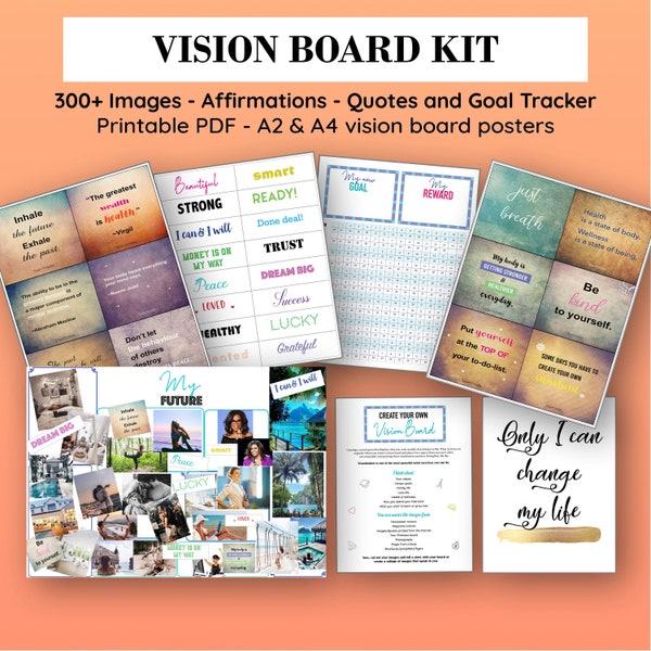 2024 Vision Board Kit Printable, Manifesting, Affirmation Cut, Memory Dream Board Party, Law of Attraction, Intention Planner, Goal Planner