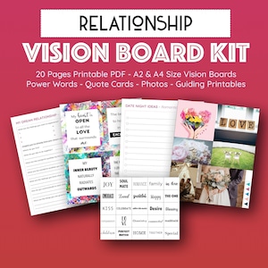 Kit de tableros de visión de relaciones para imprimir, afirmaciones para atraer el amor, tarjetas con citas, tableros de sueños de memoria para fiestas, ley de atracción, conjunto de intenciones