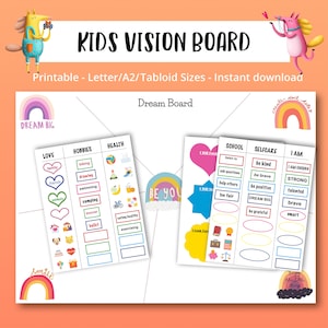 Kids Vision Board Printable Kit, Homeschool Worksheets for Kids, Home Learning Activity, Dream Board Party, Family Activity, Intention Plan