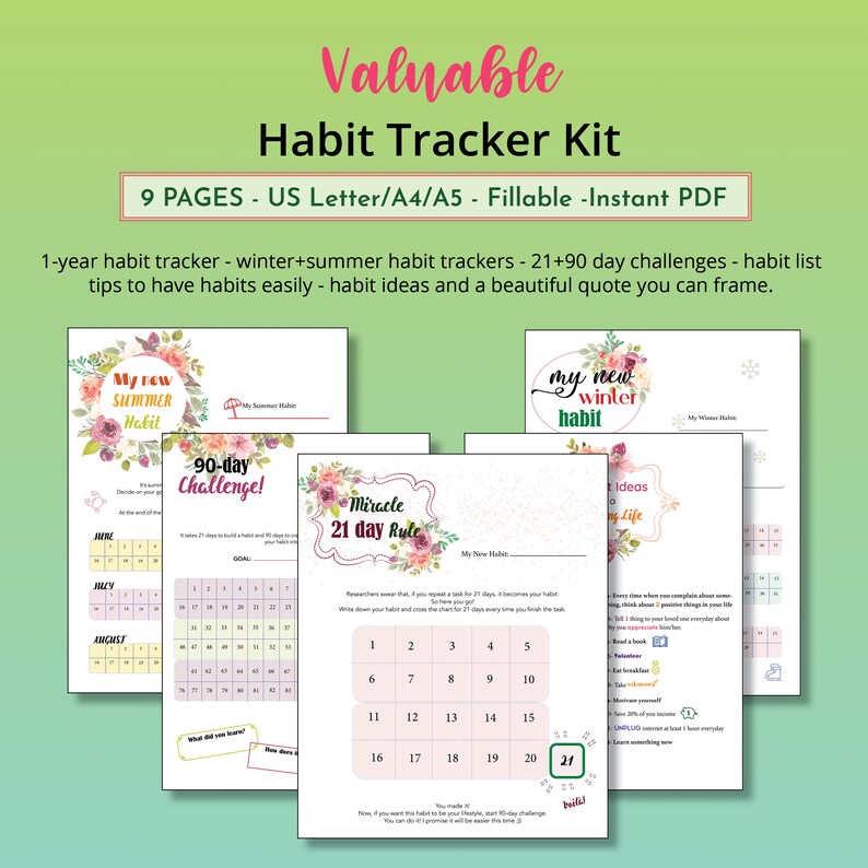 Ultimate 2023 Habit Tracker Kit Floral Printable Daily Goal Etsy Canada