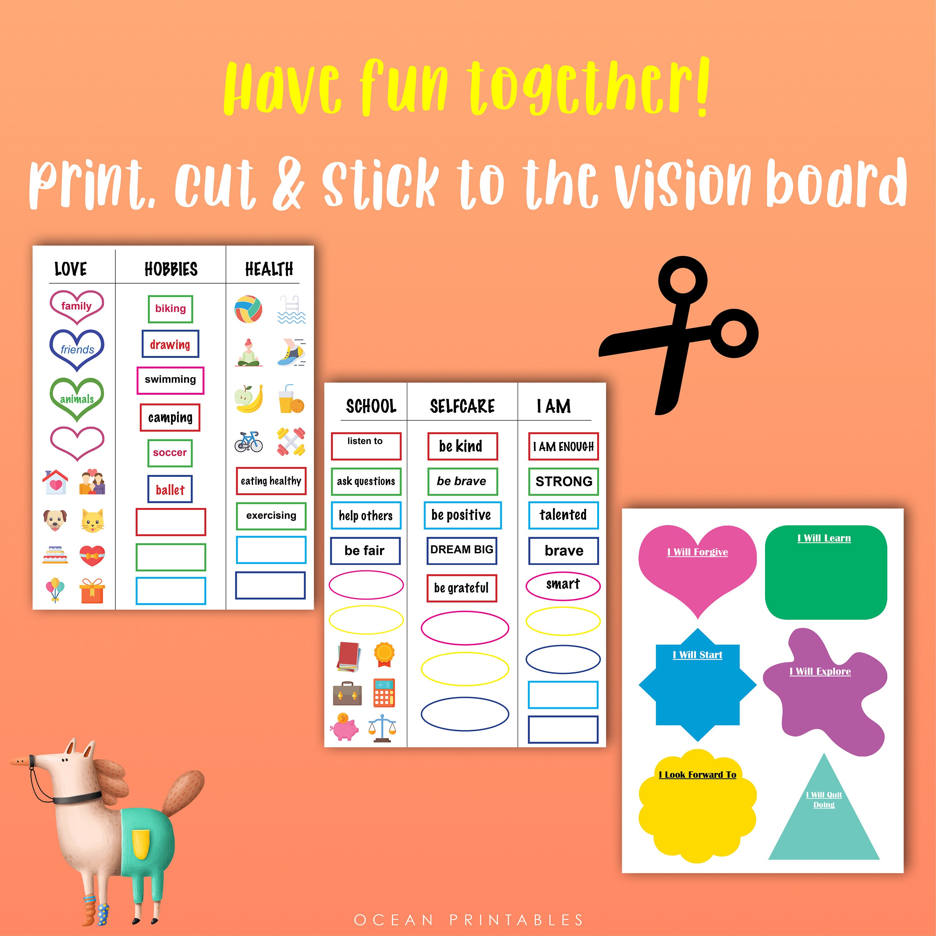 Kids Vision Board Printable Kit, Homeschool Worksheets for Kids, Home ...