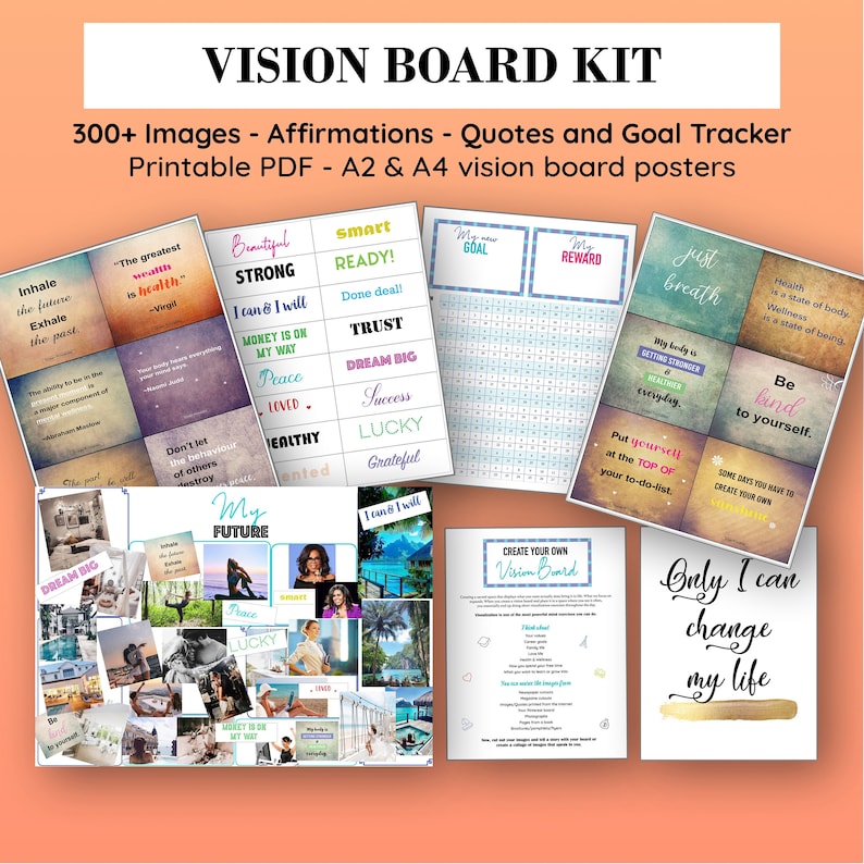 Vision Board Kit Printable Manifesting Affirmation Cut outs | Etsy