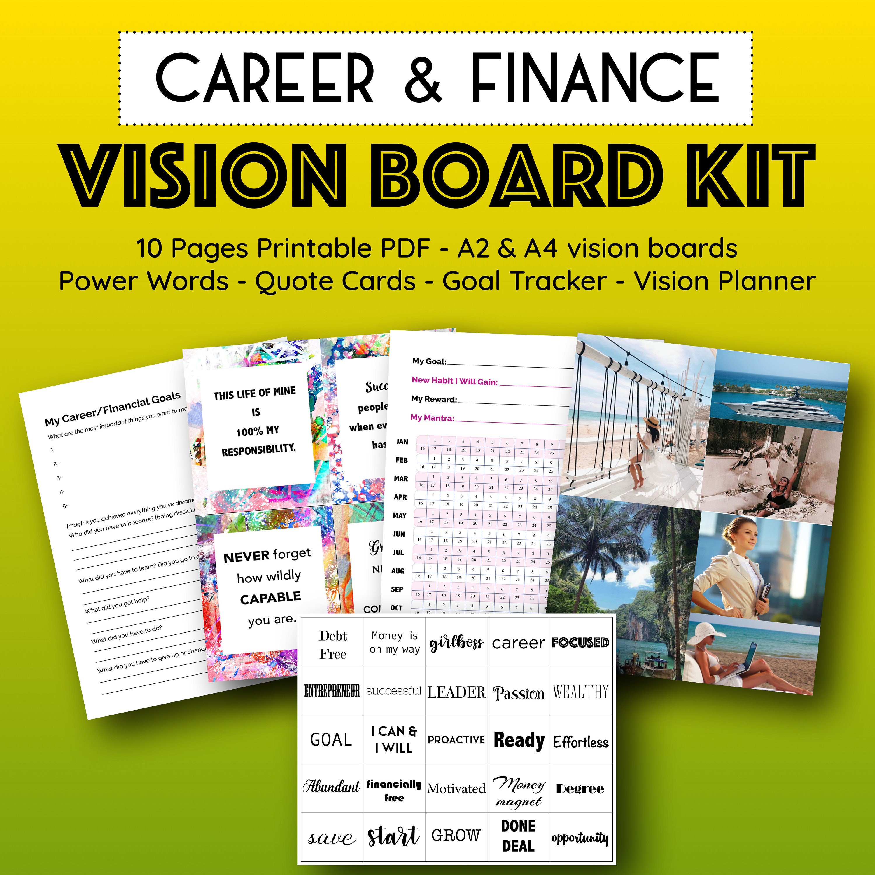 Career Finance Vision Board Printable Kit 2024, Manifesting Affirmations,  Goal Planner, Quote Cards, Dream Board Party, Law of Attraction -   Canada