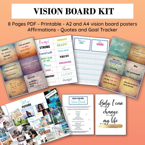 Vision Board Kit Printable Goal Planner Quote Cards | Etsy