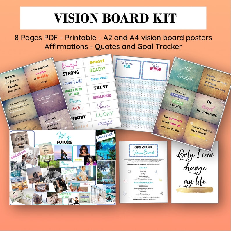 Vision Board Kit Printable Manifesting Affirmation Cut outs | Etsy