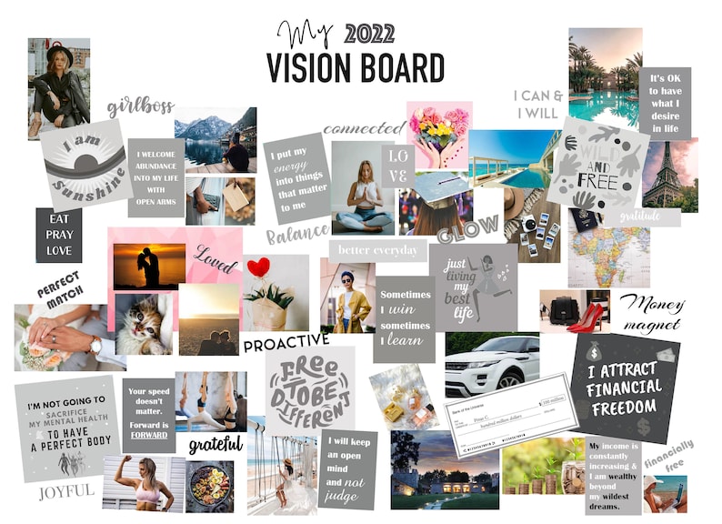 Vision Board Kit Printables Ink Friendly, Manifestation Power Words ...