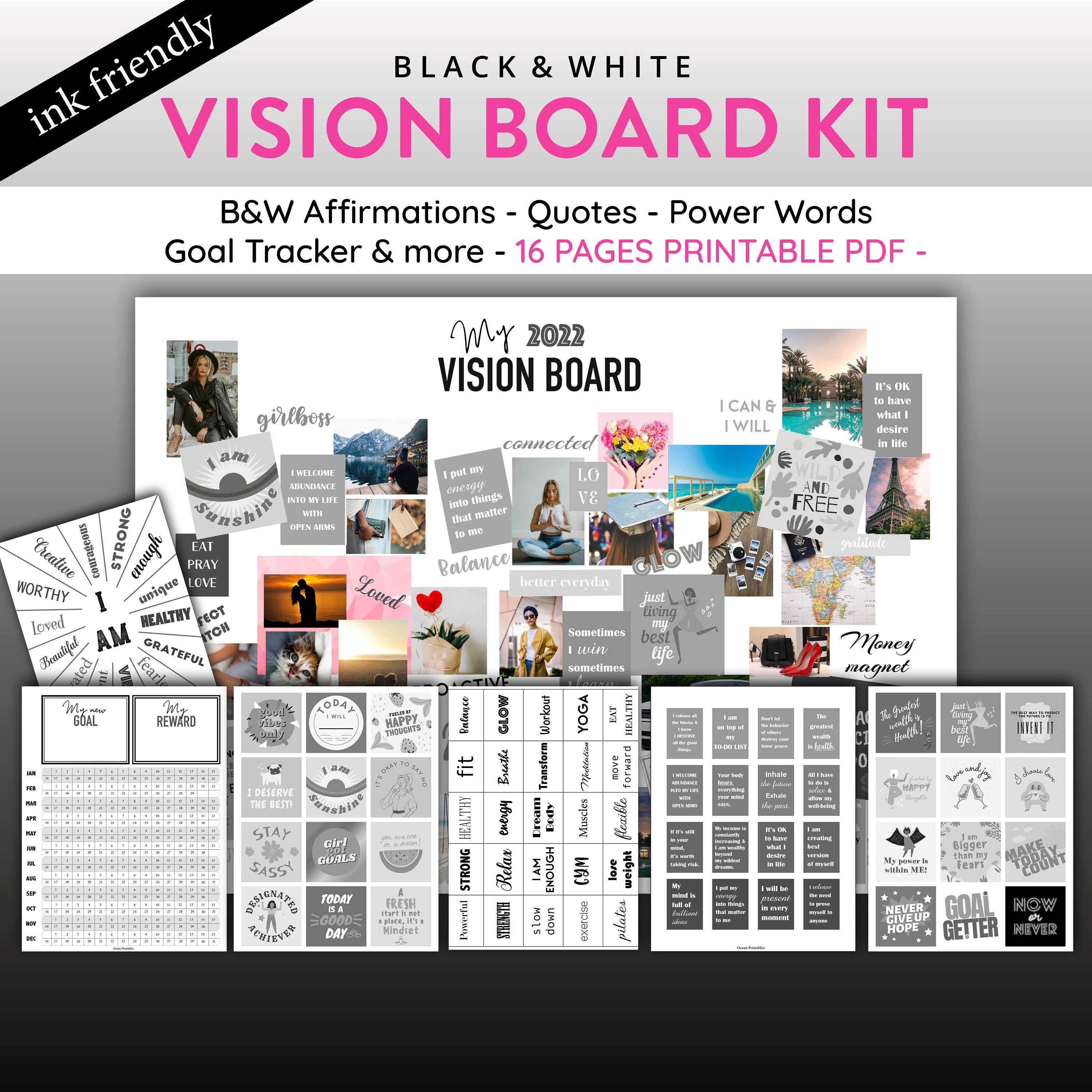 Vision Board Kit for Adults: Clip Art, Word Quotes, & Picture Supplies |  Creative Motivational Visualization Journal | Law of Attraction Guide |  Soft