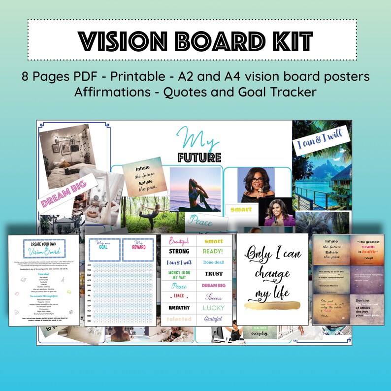 Vision Board Kit Printable Goal Planner Quote Cards | Etsy