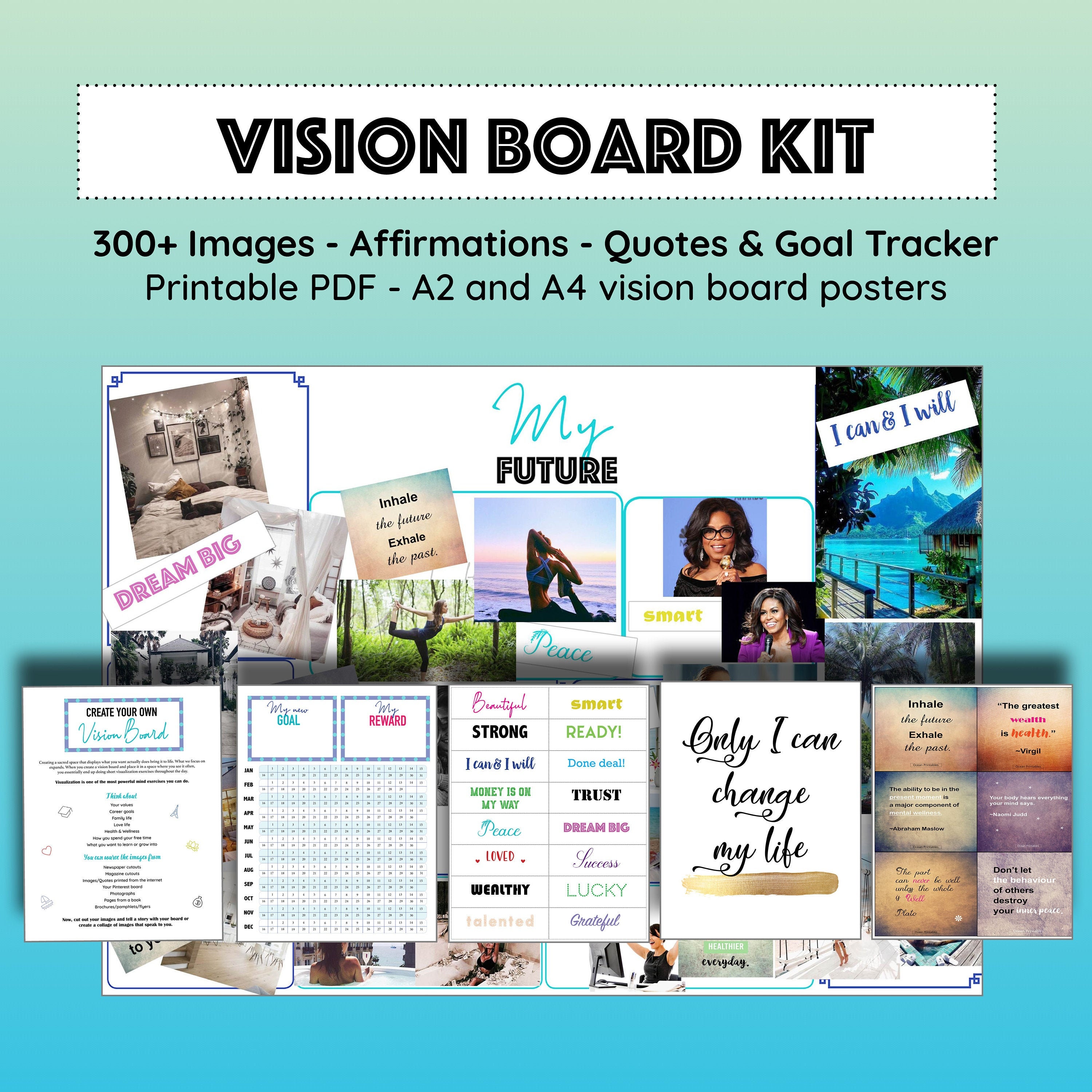 Printable Vision Board Kit, Vision Board Template, Digital Vision