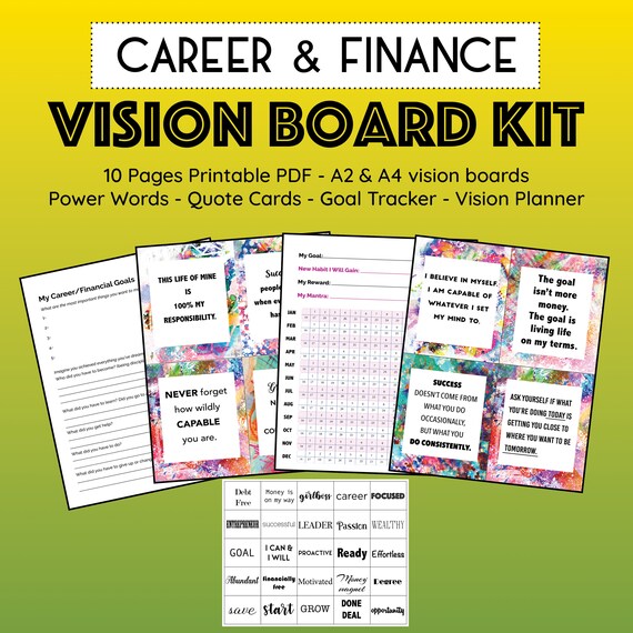 Career Finance Vision Board Kit Affirmations Goal Planner | Etsy