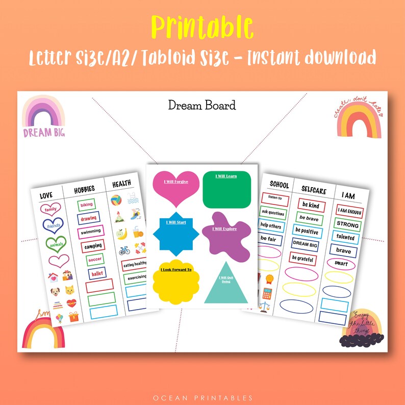 Kids Vision Board Printable Kit, Homeschool Worksheets for Kids, Home ...