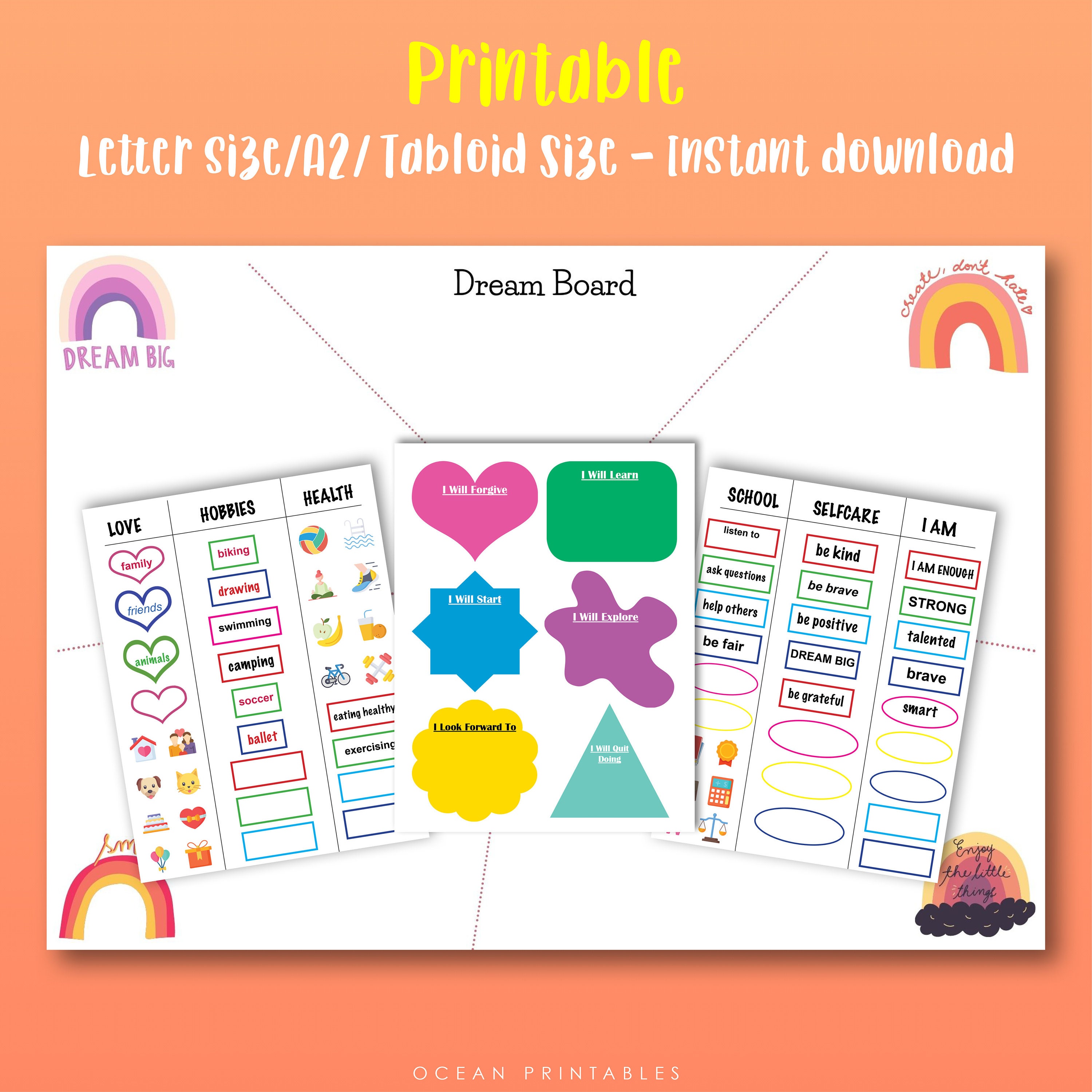 Kids Vision Board Printable Kit, Homeschool Worksheets for Kids, Home ...
