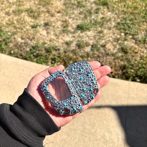 Funda para llavero de vaquero con tachuelas, cromada y turquesa sintética, gruesa y brillante