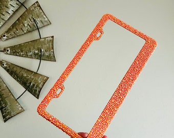 SOLID OJ Orange AB License Plate Frame Bedazzled Bling