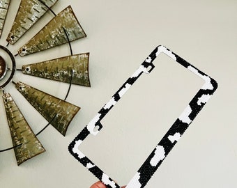 Classic Black Cow Print License Plate Frame Bedazzled