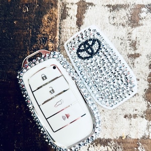 Silver on White Key Fob Cover Bling Bedazzled